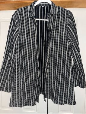 Striped Button Front Black & White 100% Cotton Jacket with a Size 3 tag.
